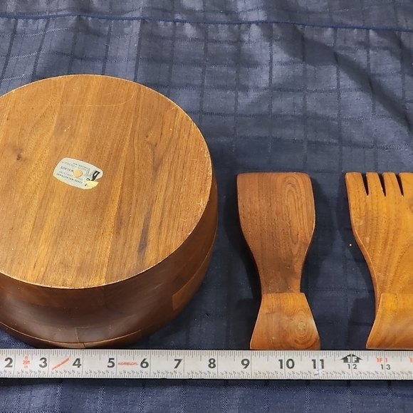 Ozark Walnutware Wooden Salad Serving Bowl With Fork And Flat‎ Serving Spoon - Picture 4 of 8